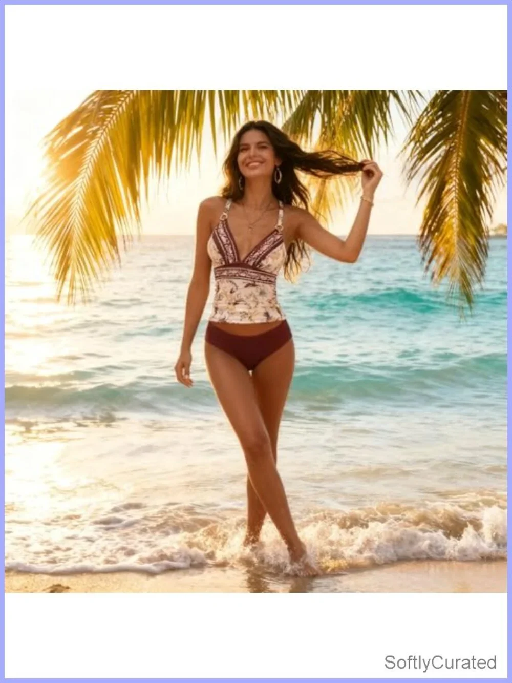 Tummy Control Tankini Set V-Neck Ruched Push Up Two Piece Swimwear Women